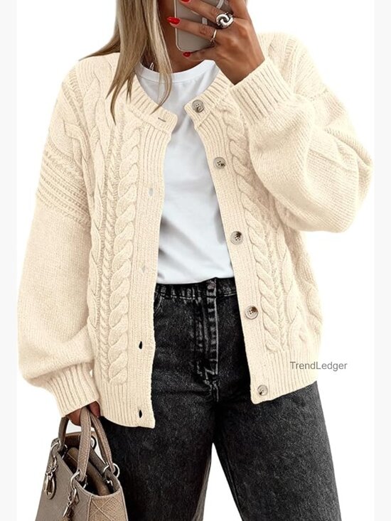 Sweaters - Chunky Cable Knit Cardigan Sweater Women's Oversized Button Front Winter